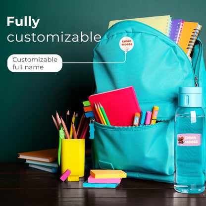 Personalized Name Tag Stickers for Kids (130+ Pack) | Cat Waterproof Labels for School Supplies, Bottles & Lunch Boxes | Custom Vinyl Name Labels for Clothing, Toys & More (F. Cats)