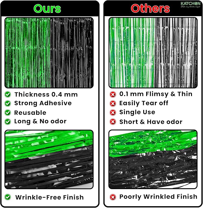 KatchOn, Green and Black Fringe Backdrop Curtains - Pack of 4 | Black and Green Party Decorations | Golf Party Decorations, Birthday, Bachelorette, Wedding, Masters Party Decorations