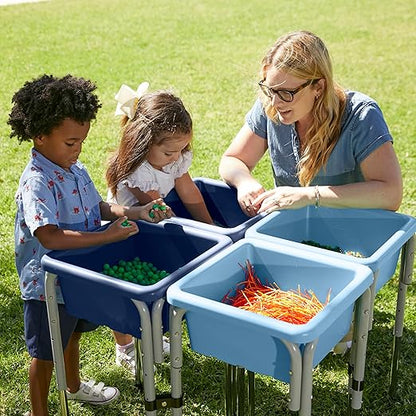 ECR4Kids Stackable Square Bins with Non-Snap Lids, Multipurpose Organization, Navy, 2-Pack