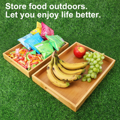 2 Pack Large Bamboo Serving Tray with Handles, 16 x 11.6 Inch and 14 x 10 inch Wooden Dinner Tray