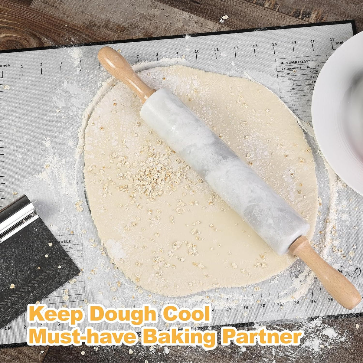 Koville African Natural Marble Rolling Pin, Non-Stick Polished Dough Roller, Pasta, Dumpling, Fondant, Pie Crust, Bread, Pizza Dough