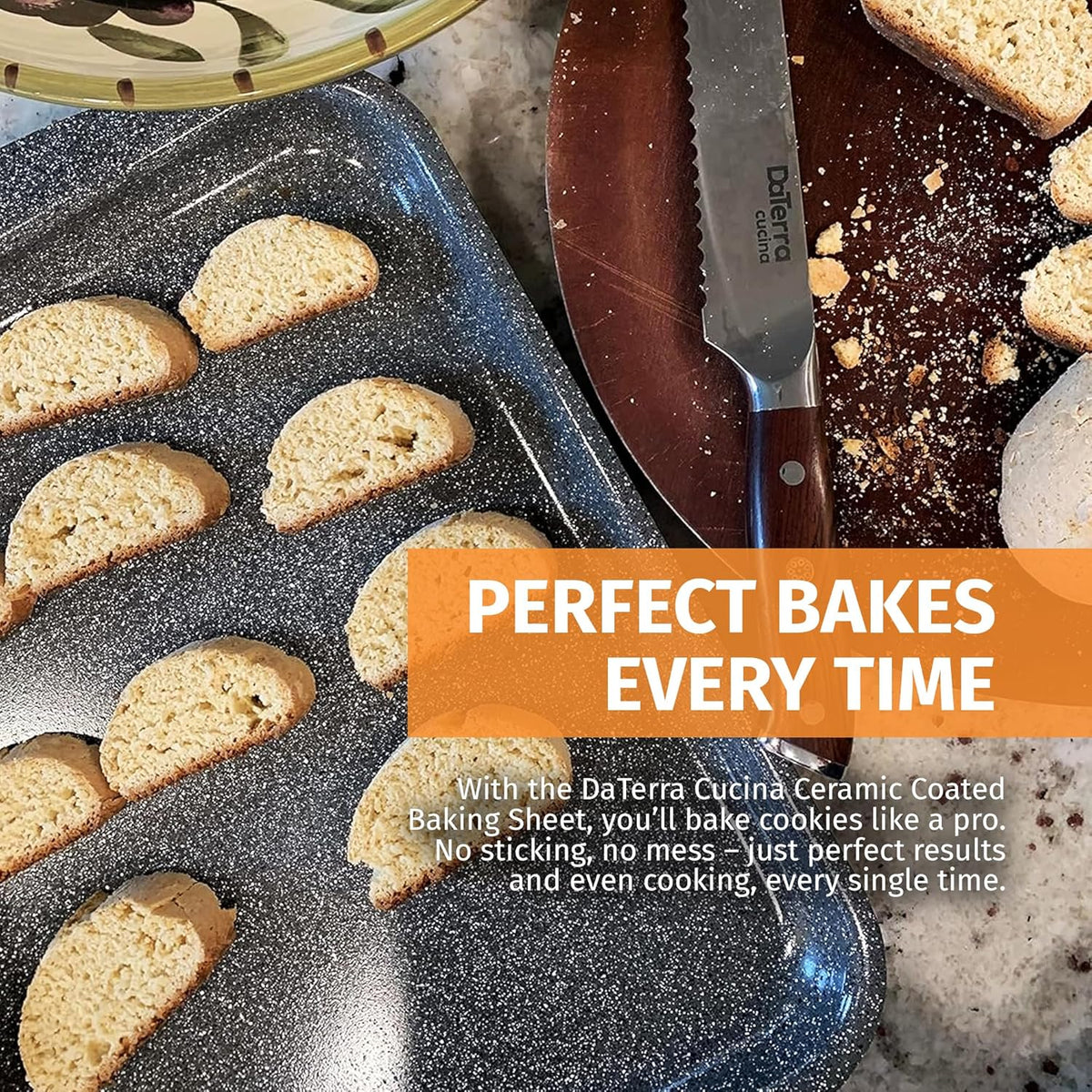 DaTerra Cucina - Nonstick Ceramic Coated Baking Sheet Twin Pack – 16" x 11" x 1" Professional Grade, PTFE, Cadmium, Lead & Pfoa Free, Oven Safe