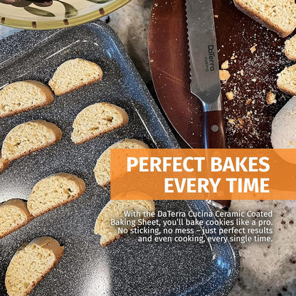DaTerra Cucina - Nonstick Ceramic Coated Baking Sheet Twin Pack – 16" x 11" x 1" Professional Grade, PTFE, Cadmium, Lead & Pfoa Free, Oven Safe