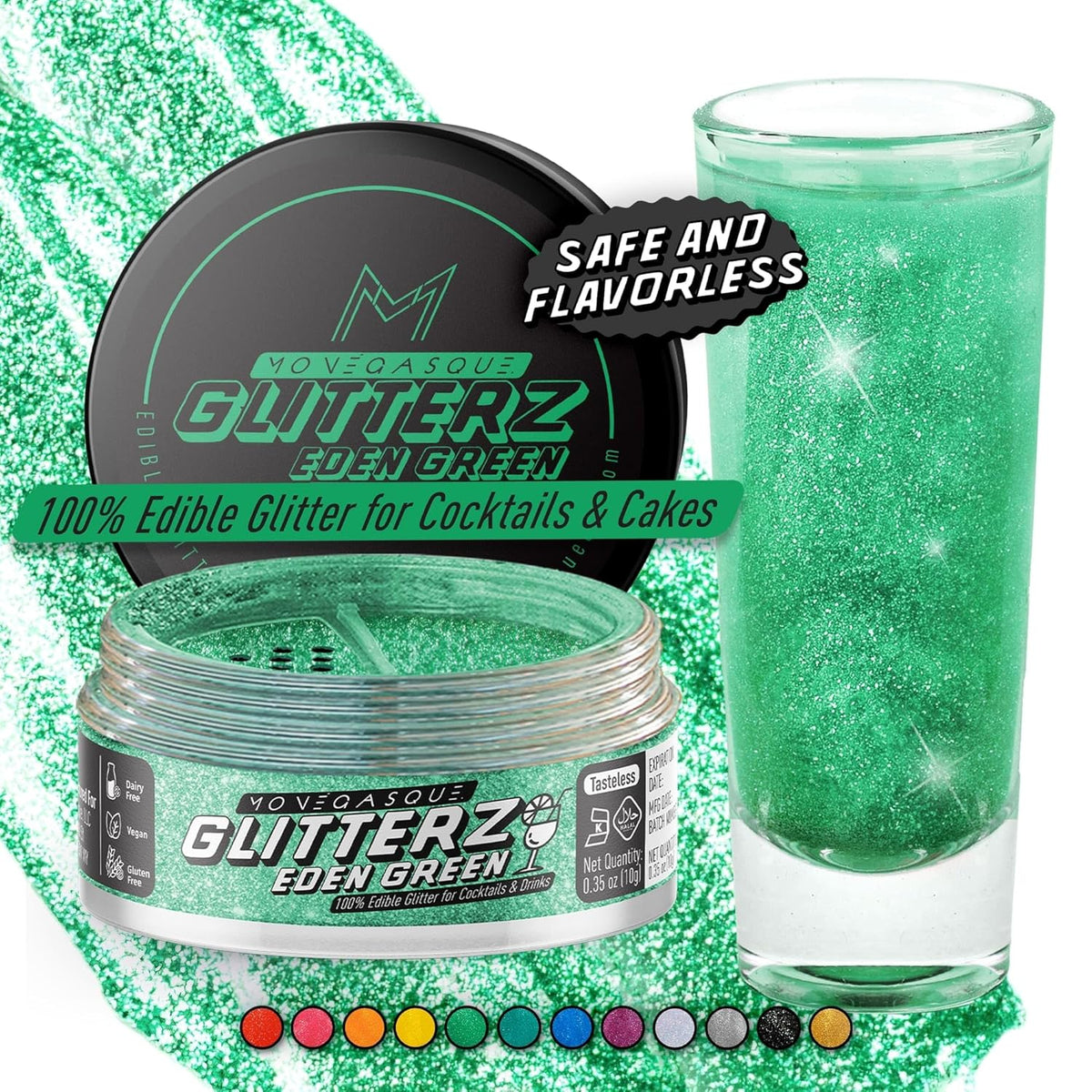 Monégasque Eden Green Edible Glitter for Drinks 10g – Edible Glitter for Cakes & Cocktails – Food Coloring Spray for Halloween Cake Decorations