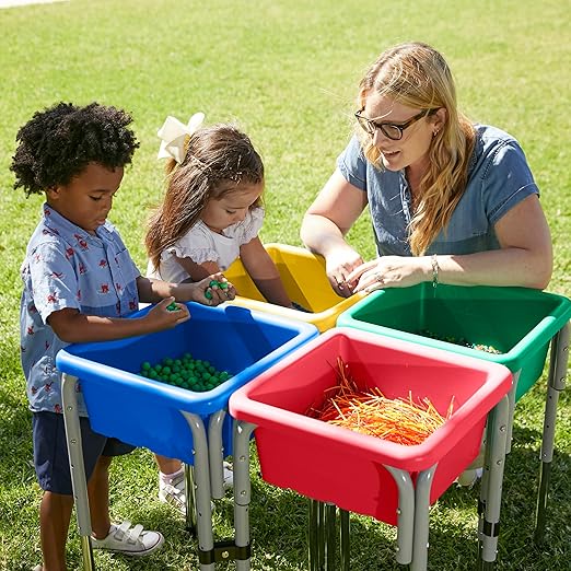 ECR4Kids Stackable Square Bins with Non-Snap Lids, Multipurpose Organization, Green, 2-Pack