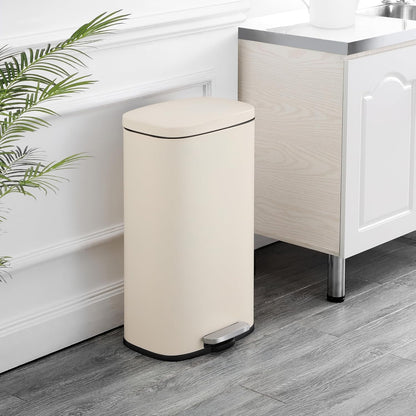 happimess HPM1011I Curtis 8-Gallon Step-Open Trash Can, Fingerprint Resistant, Modern, Minimalistic for Home, Kitchen, Laundry Room, Office, Bedroom, Bathroom, Limestone Beige