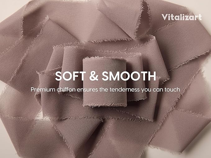 Vitalizart Brown Handmade Chiffon Silk Ribbon Fringe 1.5" x 21 Yd Brown & Nude Frayed Edges Ribbons for Wedding Invitations Bridal Bouquets Gifts Wrapping Crafts Holiday Party Decorations