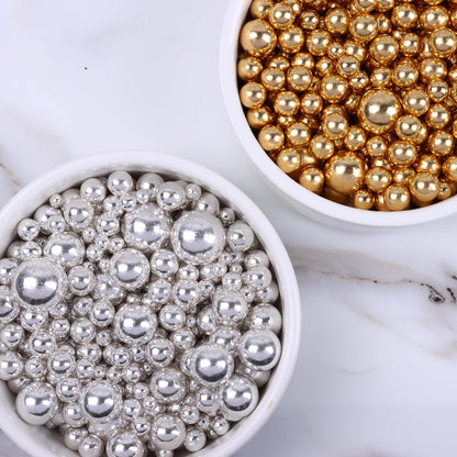 Pearl Sprinkles for Cake Decorating, Gold Pearl Sprinkles, Sliver Pearls Sprinkles, Sugar Pearls, Metallic Sprinkles Mix for Cake, Cupcakes, Macaron, Ice Cream, and Cookies. (120g/4.2oz)