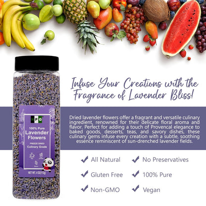 NPG Freeze Dried Lavender Flowers 4 Oz, Culinary Grade Lavender Buds for Tea, Baking, DIY Soap, Candle Making, Potpourri, Natural Fragrance Sachets