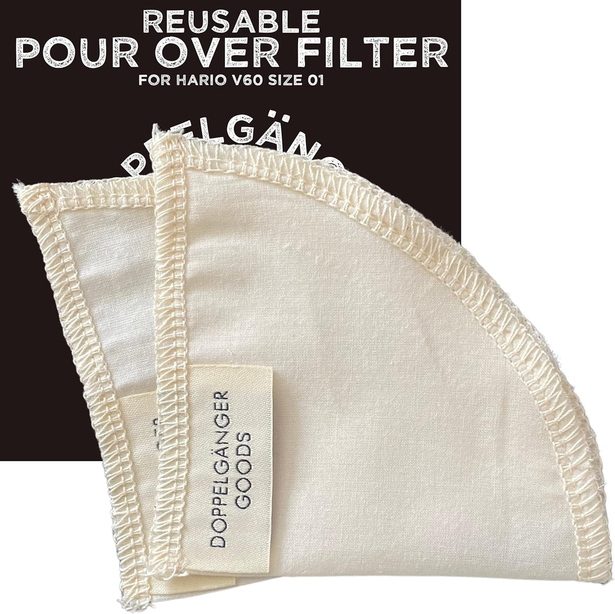 2-Pack) Reusable Organic Cotton Filters for Hario V60 and Origami Style Pourover Coffee Filters, Ceramic Cup, Glass, Plastic Dripper (Size 01