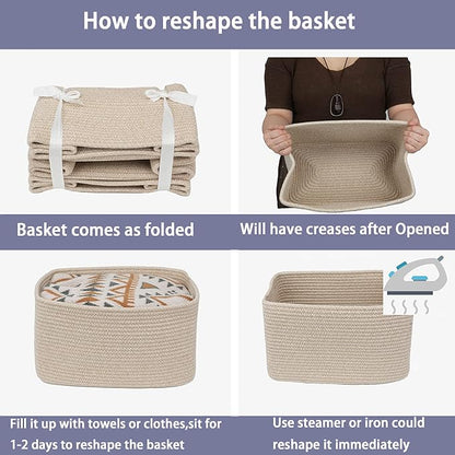 XUANGUO Rope storage Basket Bins Woven Basket for Organizing Shelves 15X10X9.3" Rectangle Decorative Baskets For storage Clothes Toys Books Towels Nursery basket organizer 3 pack Oatmeal