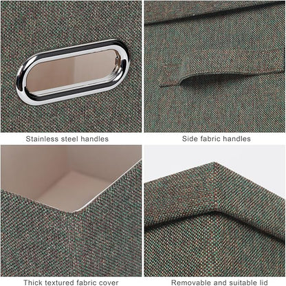 Graciadeco Large 17" 36 Quart Collapsible Stackable Storage Bins with Lids, 3 Packs Dark green Foldable Fabric Closet Storage Boxes with Lids, Heavy-duty Linen Cube Baskets(17x12x11)