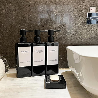 Shampoo Dispenser for Shower Wall, Shampoo and Conditioner Dispenser with 16 Waterproof Labels, No Drill Shower Soap Dispenser Bathroom, Shower Soap Dispenser Wall Mounted 3 Chamber, 17oz,Black