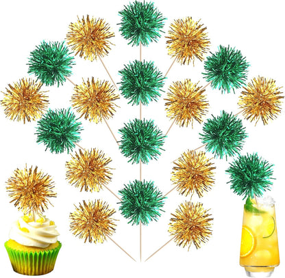 40 PCS Foil Firework Cupcake Toppers Fireworks Cupcake Picks Sparkle Tinsel Cake Decorations Cocktail Fruit Toothpick for Firework Theme Birthday