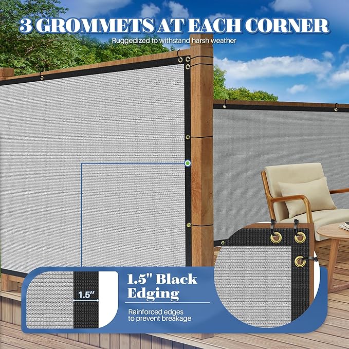 ECOOPTS 4'x242' Privacy Fence Screen Windscreen with Copper Grommets, Fit for Commercial Fence and Residential Garden Outdoor 90% UV Blockage, Cable Zip Ties Included (Gray)