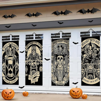 KatchOn, Scary Halloween wall decorations - Pack of 4 | Grim Reaper Stretching Portraits For Halloween Decoration | Vintage Vinyl Hanging Portraits for Haunted House Decoration for Outdoor Indoor Home