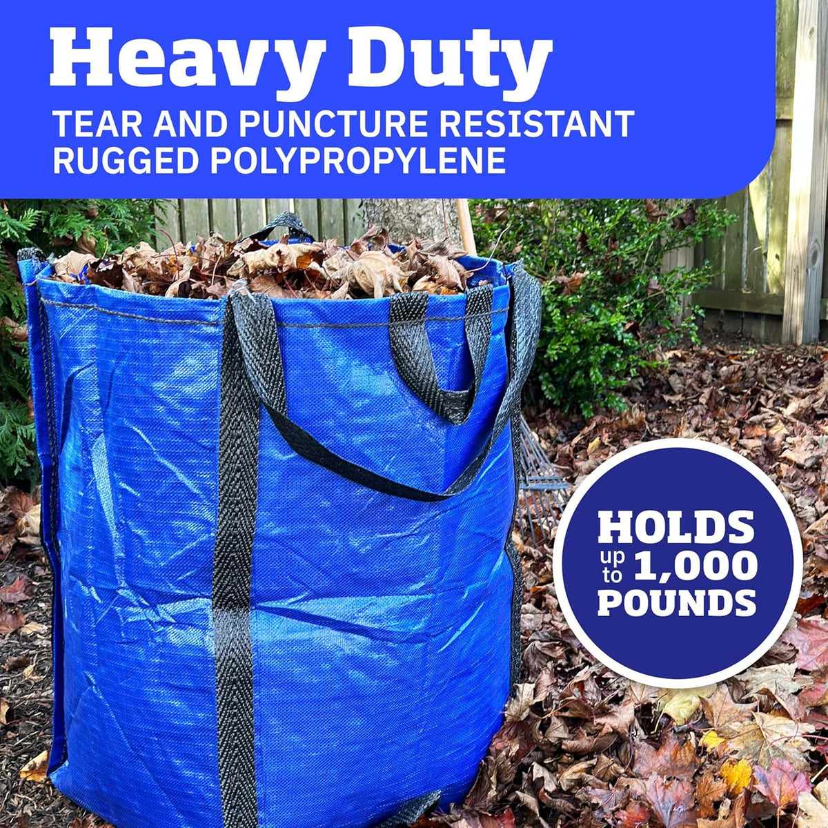 DURASACK Heavy Duty Home and Yard Bags 48-Gallon Reusable Self-Standing Lawn and Leaf Bags Garbage Can with Reinforced Handles, Blue