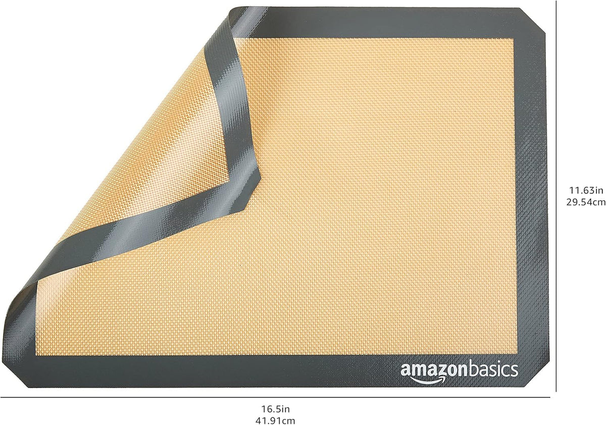 Silicone Rectangular Baking Mat, Non-Stick Reusable Oven Bakeware, 16.5" x 11.6", New Beige/Gray, Pack of 2