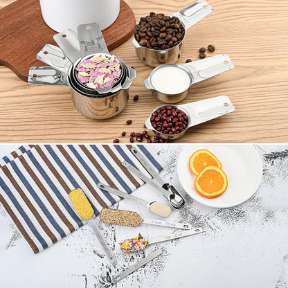 Smithcraft Measuring Spoons Set of 9 with Leveler, Metric & US 18/8 Stainless Steel Measuring Spoons Set for Baking&Kitchen