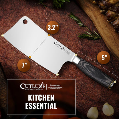 Cutluxe Meat Cleaver Knife – Ultra Sharp 7" Meat Cleaver, Butcher Knife, High Carbon Stainless Steel Blade, Full Tang Pakkawood Handle