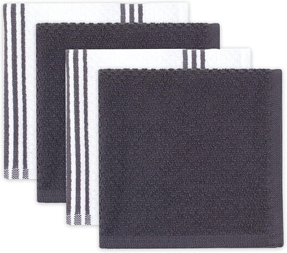 Sticky Toffee 9-Piece Kitchen Set – Gray 100% Cotton Terry Dish Towels, Dishcloths, Oven Mitts, and Pot Holders with Non-Slip Silicone Grip, Oeko-Tex Cotton