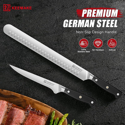 Keemake BBQ Carving Knife Set, Brisket Knife and Boning Knife for Meat Cutting, High Carbon Stainless Steel Sharp Knives Set for Kitchen