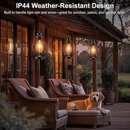Rechargeable Outdoor Camping Lanterns 2Pack, Vintage Dimmable Hanging Outdoor Lanterns with Timer, Waterproof Battey Powered Indoor Table Lamps for Patio, Garden, Porch Decorations