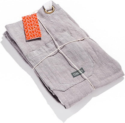 Caldo Linen Kitchen Apron for Cooking - Mens and Womens Linen Bib Apron for Professional Chef, Server, or Barista - Adjustable with Pockets (Grey)
