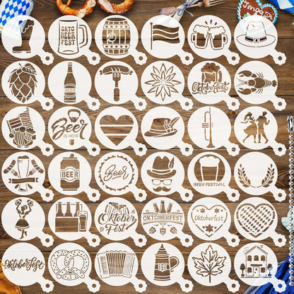 Julbear 36 Pieces Reusable Oktoberfest Cookie Cake Stencils Bavarian Style Templates Mold Tools for Oktoberfest Party Cookies Baking Painting Coffee