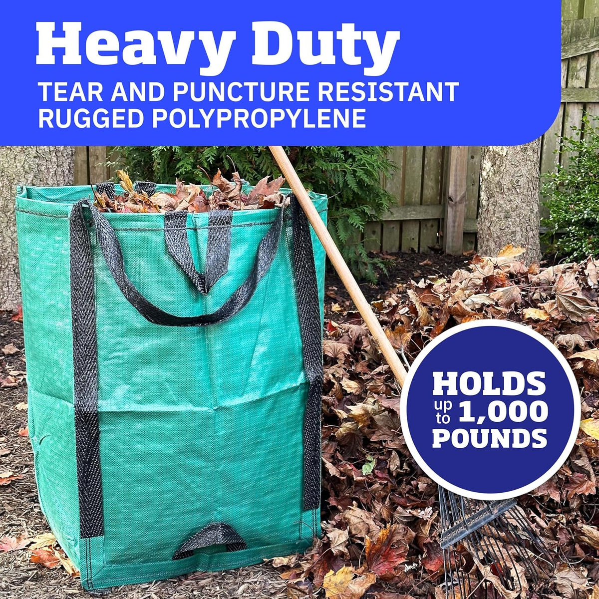 DURASACK Heavy Duty Home and Yard Bags 48-Gallon Reusable Self-Standing Lawn and Leaf Bags Garbage Can with Reinforced Handles, Green