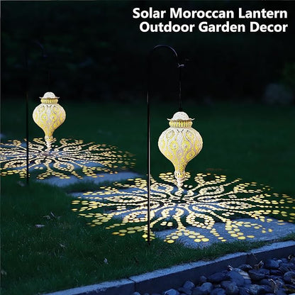Moroccan Solar Lanterns Outdoor Waterproof White Hanging Lanterns Outdoor Ramadan Garden Decor Gardening Gifts for Women Mom Grandma Solar Lights for Patio, Pathway, Yard, Porch, Backyard.