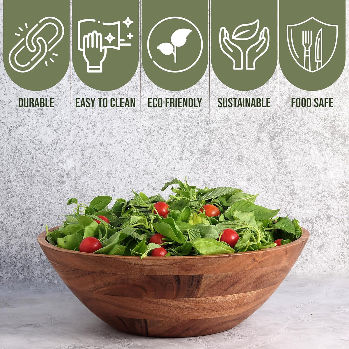 Luxe Designs Wooden Salad Bowl Set - Food Safe & Sustainable Decorative Bowl - Wood Bowl for Fruits, & Salads