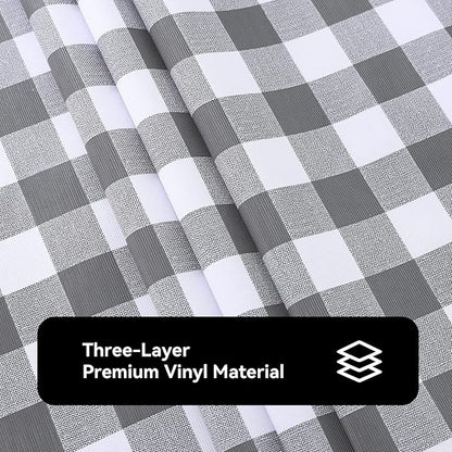 Romanstile Rectangle Vinyl Tablecloth, 100% Waterproof Buffalo Gingham Plastic Table Cloth, Heavy Duty Wipeable Checkered Table Covers for Outdoor, Camping, Picnic, Patio - 60 x 102, Grey and White