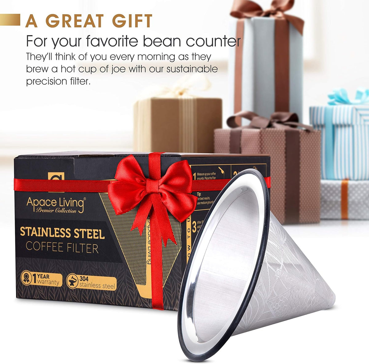 Compatible with Hario V60 Pour Over Coffee Filter - Wide Metal Base Reusable Stainless Steel Coffee Dripper