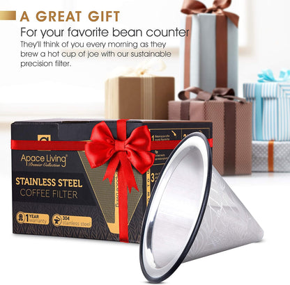 Compatible with Hario V60 Pour Over Coffee Filter - Wide Metal Base Reusable Stainless Steel Coffee Dripper