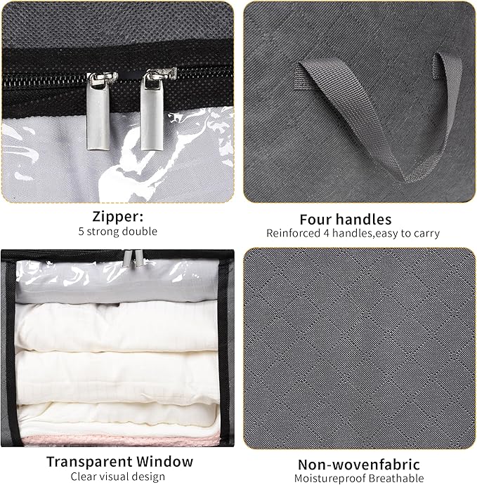 90L Large Blanket Storage Bags, 6 Pack Clothes Storage Bag Comforter Storage Bin with Reinforced Handle and Lid Foldable Closet Organizer and Storage Containers for Bedding Sheets and Duvet