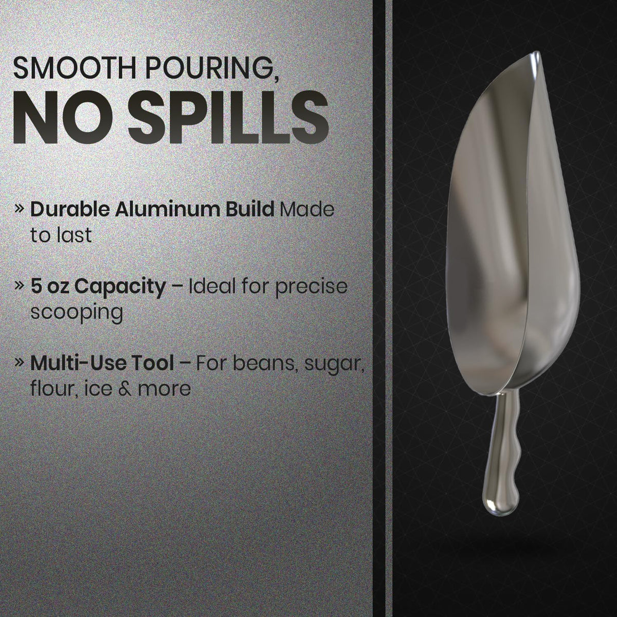 Rattleware 5 oz Aluminum Scoop – Multifunctional, Lightweight Measuring and Pouring Tool for Coffee Beans, Flour, Sugar, Ice, Pet Food