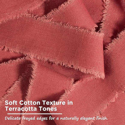 Terracotta Cotton Ribbon 1-1/2 Inch Terracotta 3 Rolls 21 Yards Frayed Edge Fabric Set for Rustic Wedding Decor, Bridal Bouquet Wrap, Boho Bridal Shower, Gift Wrapping, Fall Decor & Thanksgiving