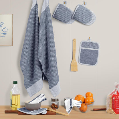 Casa Platino Mini Oven Mitts Set, 8-Piece – 500°F Heat Resistant Silicone Oven Mitts, Potholders for Kitchens, 2 Kitchen Towels & 2 Dish Cloths