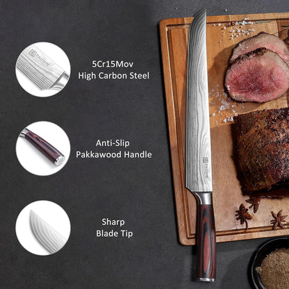 Paudin Carving Knife, 12 Inch Brisket Knife, Razor Sharp Edge Slicing Knife for Brisket Meat, Forged German High Carbon Stainless Steel
