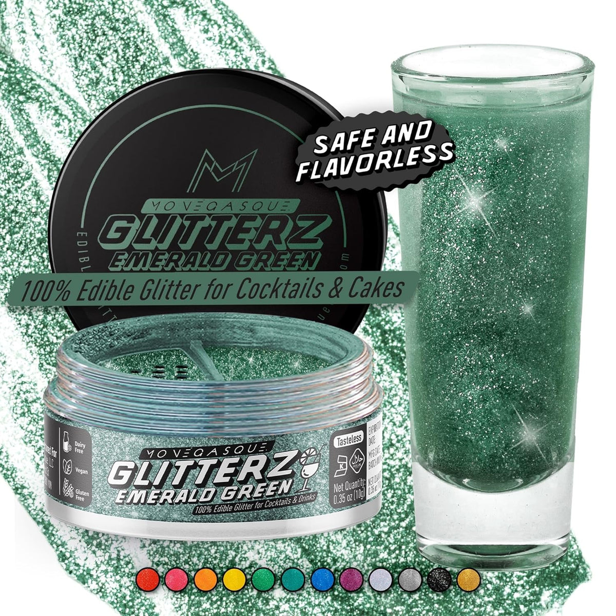 Monégasque Emerald Green Edible Glitter for Drinks 10g – Green Edible Glitter for Cakes & Cocktails