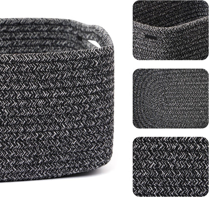 Small Storage Baskets for Organizing | Closet Organizer Bins | Shelf Toy Basket | Woven Rope Baskets | Cube Decorative Box | Shallow Basket | 13x8.5x5.1” | 3 Packs Dark Gray