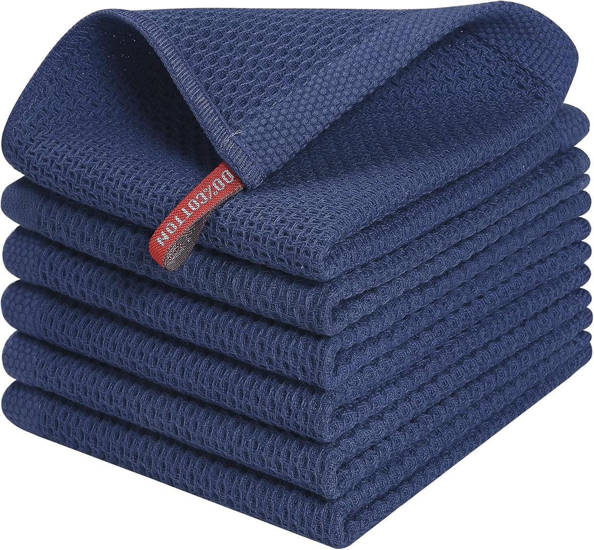 Kitinjoy 100% Cotton Kitchen Dish Cloths, 6 Pack Waffle Weave Ultra Soft Absorbent Dish Towels for Drying Dishes Quick Drying Kitchen Towels Dish Rags, 12 X 12 Inches, Navy Blue