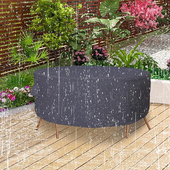 Round Patio Furniture Cover, Heavy Duty and Waterproof for Outdoor Furniture covers, Round outdoor table cover, Patio table cover 96"DIA x 31"H Black