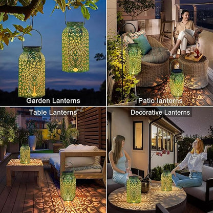 Homeimpro Solar Outdoor Lanterns Waterproof Peacock Gardening Gifts for Mom, Big Solar Garden Yard Art, Outside, Patio, Birthday Mothers' Day Gifts Grandma Wife (2Pack, Antique Green)