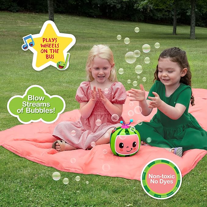 CoComelon NO Spill Musical Bubble Machine | Bubble Toy for Baby, Toddlers and Kids | Amazon Toys Exclusive with 20oz of Extra Bubble Solution (Bubble Solution Bottle Colors Will Vary)