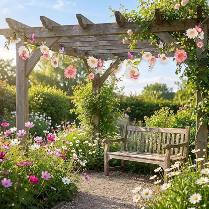 Wildflower Garland Banner,13Ft Pre-Strung Watercolor Floral Bunting, Laminated Fairy Woodland Enchanted Garden Party Decorations for Girls Birthday, Baby Shower & Spring Picnic