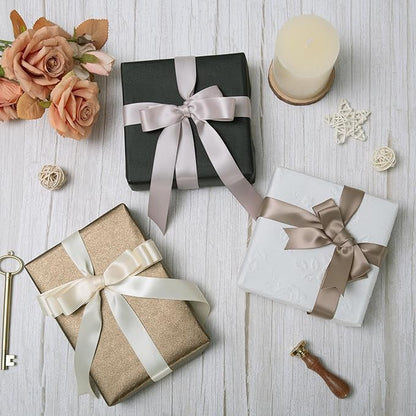 QIANF Champagne Double Face Satin Ribbon 1 Inch x 45 Yards Ivory Fabric Ribbon for Gift Wrapping, Flower Bouquets, Hair Bows Making, Wedding Decoration, Invitation Cards, Christmas (3 Rolls *15Yd)