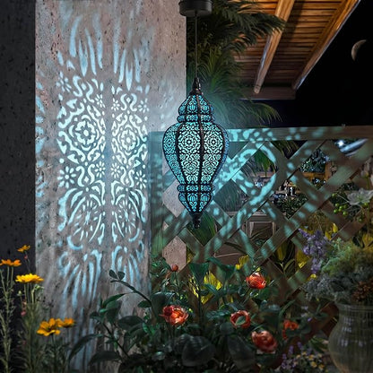 Moroccan Hanging Solar Lights Outdoor Lantern Bidirectional Availabili Garden Decor Waterproof Plastic Blue Decorations for Patio Pathway Yard Backyard Solar Powered Garden Decorative (Black, 1)