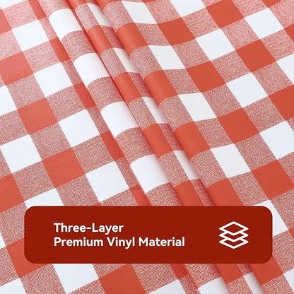 Romanstile Square Vinyl Tablecloth, 100% Waterproof Buffalo Gingham Plastic Table Cloth, Heavy Duty Wipeable Checkered Table Covers for Outdoor, Camping, Picnic, Patio - 60 x 60, Red and White